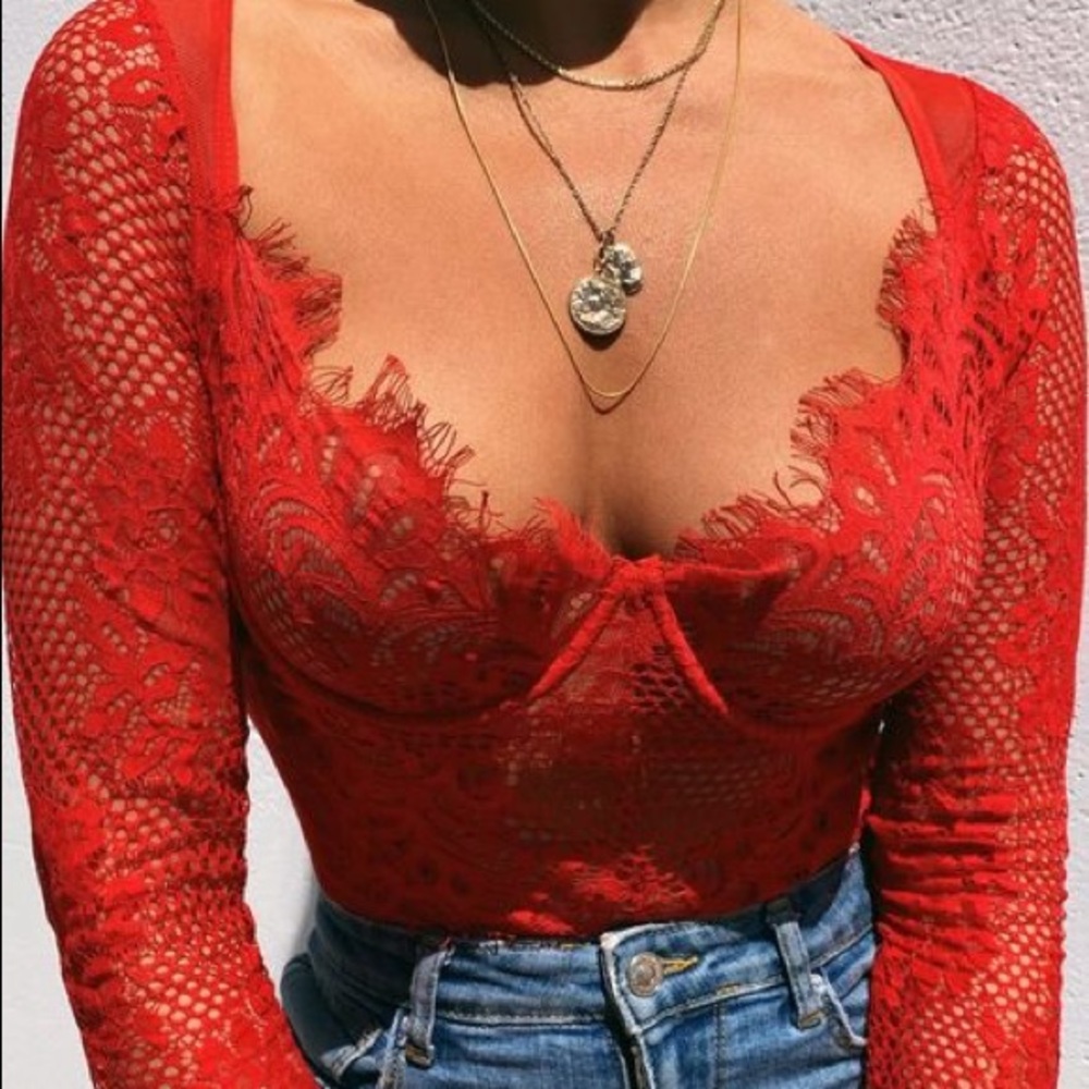 Red lace bodysuit
